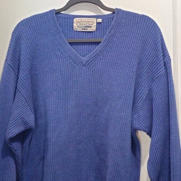Vintage Creem Comp Menswear Blue Knit V-Neck Sweater XL - Picture 2 of 13